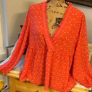 Matilda Jane Coral Floral Blouse Gorgeous Loose Fit Sz L!’
